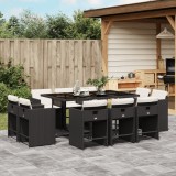 VidaXL Set mobilier de exterior cu perne, 11 piese, negru, poliratan