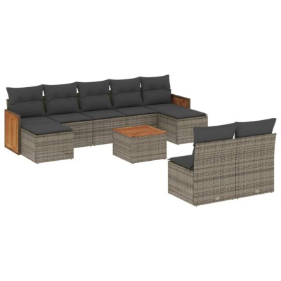 Set mobilier de gradina cu perne, 10 piese, gri, poliratan foto