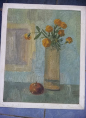 Tablou vechi pictat pe panza cu rama de pictorul I.RADU,Pictura veche,T.Gratuit foto