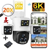 Camera De Supraveghere Full HD, Exterior, Wireless Rezistenta la Apa si Praf, 6K 5 Lentile, 20X ZOOM Optic 12 MP, WIFI Night Vision Color, Senzor de M