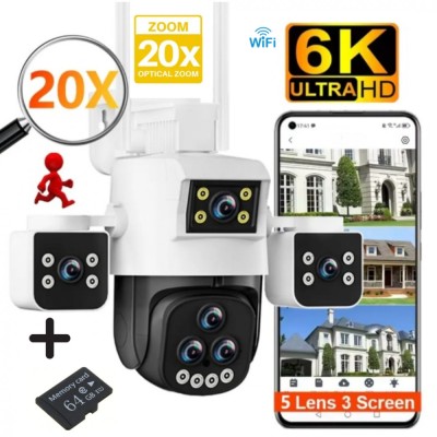 Camera De Supraveghere Full HD, Exterior, Wireless Rezistenta la Apa si Praf, 6K 5 Lentile, 20X ZOOM Optic 12 MP, WIFI Night Vision Color, Senzor de M foto