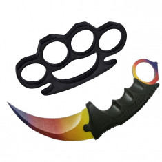 Set Box autoaparare si Cutit karambit 18.5 cm IdeallStore&reg; , teaca inclusa