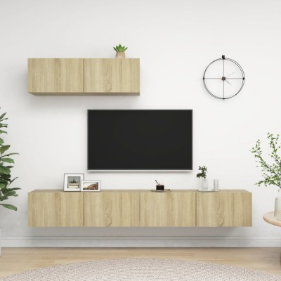 vidaXL Comode TV, 3 buc., stejar sonoma, PAL foto