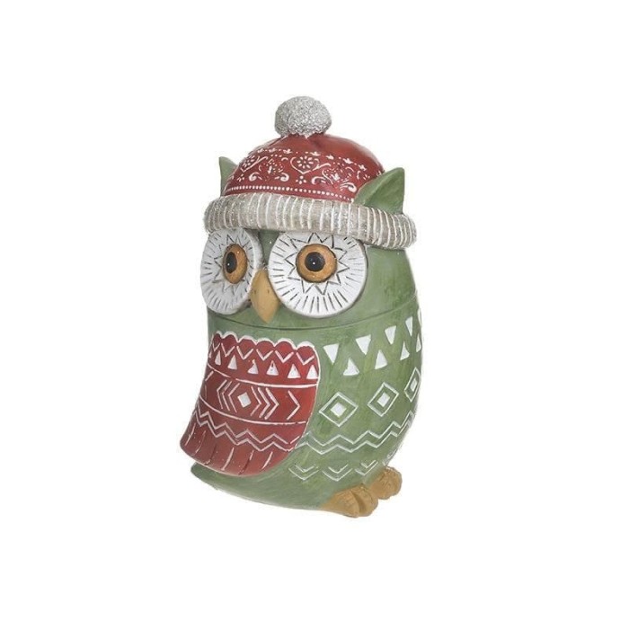 Bufnita decor din rasina Green Red Xmas 11 cm x 18 cm