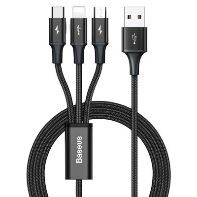 Cablu de Date USB la Type-C, Lightning, Micro-USB 3.5A, 1.2m Baseus Rapid Series (CAJS000001) Negru foto