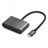 ADAPTOR video Ugreen, &quot;CM162&quot; USB Type-C (T) la HDMI (M) + VGA (M), suport PD, rezolutie maxima HDMI: 4K si 2K la 30Hz si VGA 1920x1200 la 60Hz, 15cm,