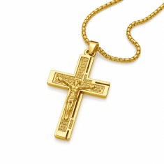 Lanț Bărbați cu Cruce Religioasă Placată cu Aur Cod LC33A