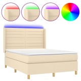 Cumpara ieftin Pat cu arcuri, saltea si LED, crem, 140x190 cm, textil