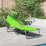 VidaXL Șezlong Pliabil cu Copertină Verde 600D Oxford