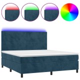 Cumpara ieftin Pat cu arcuri, saltea si LED, bleumarin, 180x200 cm, catifea