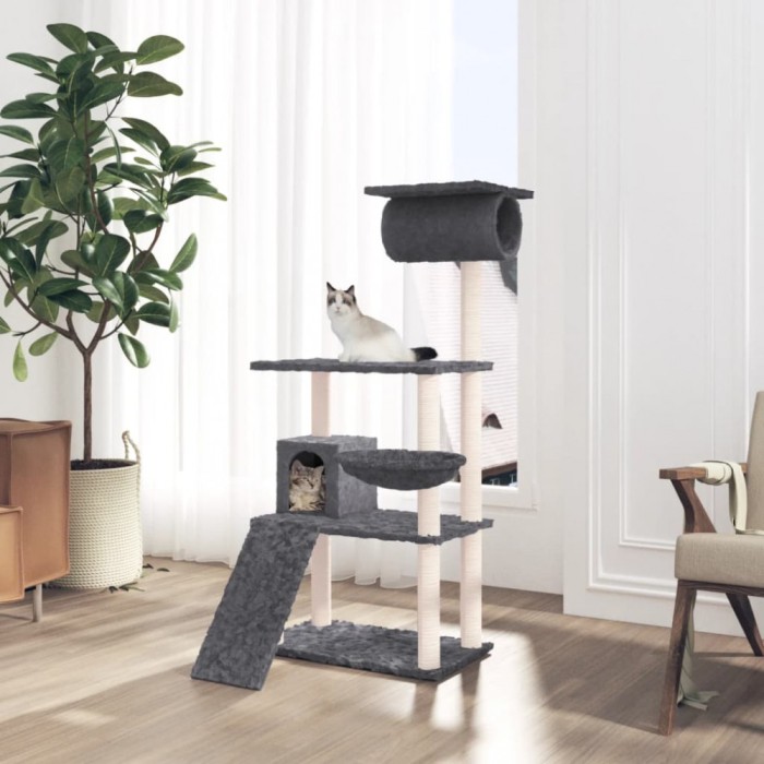 vidaXL Ansamblu de pisici, st&acirc;lpi din funie sisal, gri &icirc;nchis, 131 cm