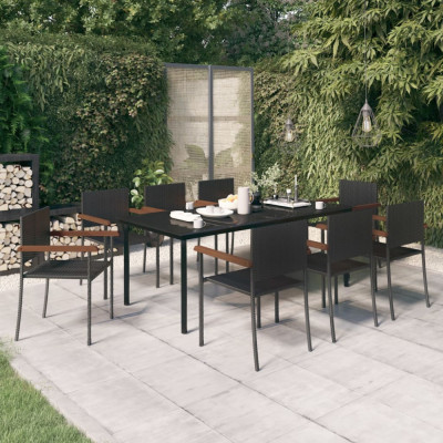 vidaXL Set mobilier de grădină, 9 piese, negru foto