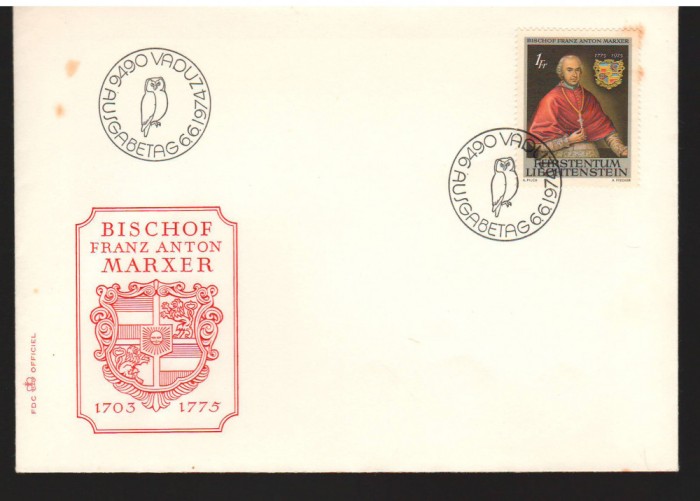 CPIB17017 INTREG POSTAL - F.D.C. BISCHOF FRANZ ANTON MARXER, 1974