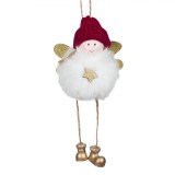 Ornament Brad Crăciun Inger, 20cm, Blană Albă, Căciulă Roșie, Pene și Cizme Aurii, Oem