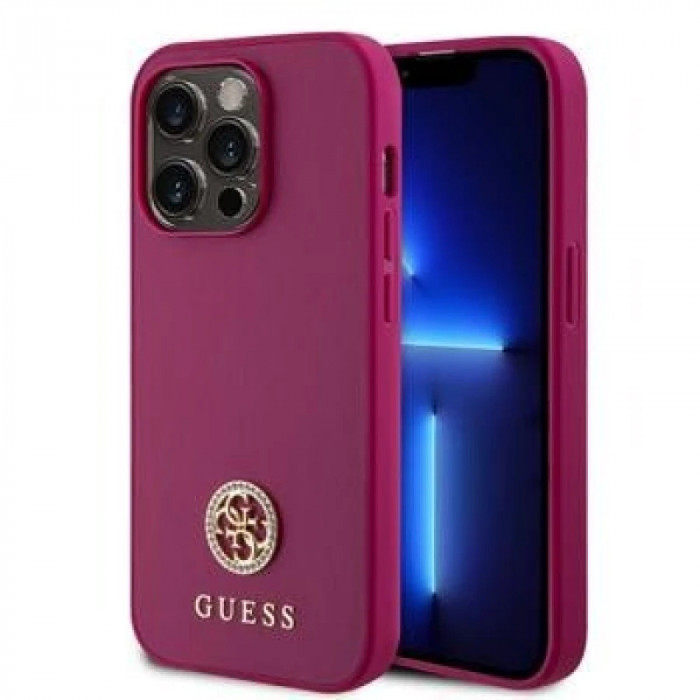 Husa Guess PU 4G Strass Metal Logo ppentru iPhone 15 Pro Roz