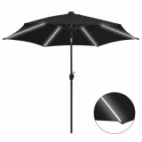 VidaXL Umbrelă de soare, LED-uri și st&acirc;lp aluminiu, negru, 300 cm