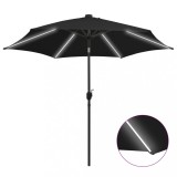 VidaXL Umbrelă de soare cu LED-uri, st&acirc;lp din aluminiu, negru, 300 cm 47366