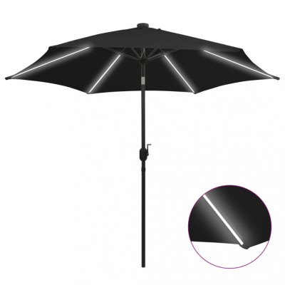 vidaXL Umbrelă de soare cu LED-uri, st&amp;acirc;lp din aluminiu, negru, 300 cm 47366 foto