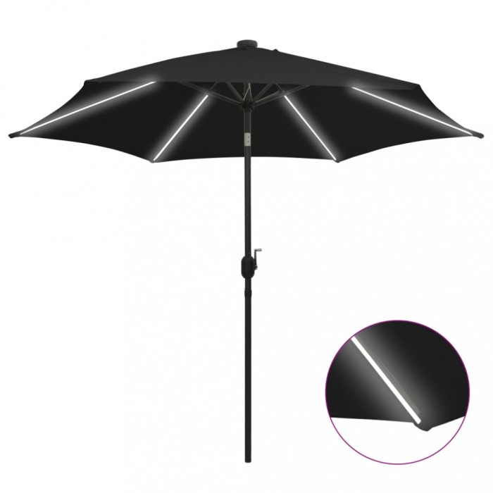 vidaXL Umbrelă de soare cu LED-uri, st&acirc;lp din aluminiu, negru, 300 cm 47366