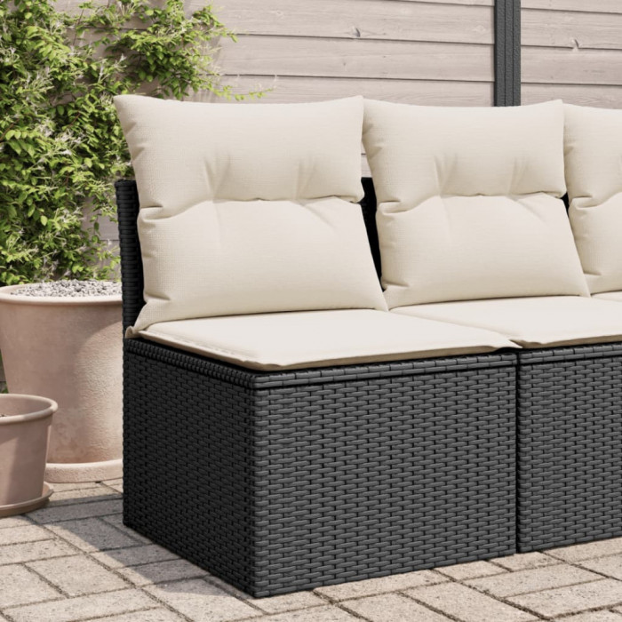 vidaXL Canapea de grădină fără cotiere, cu perne, negru, poliratan 365996
