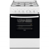 Aragaz Zanussi ZCK67211WA, Mixt, 4 arzatoare, Grill, Cuptor electric, 6 functii, Aprindere electrica, 54 l, 60 cm, Alb