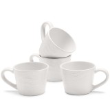 Set 4 Cani Navaris Linen Artisan, 350ml, 4 piese, alb, ceramica, NAV001WX8DR028C