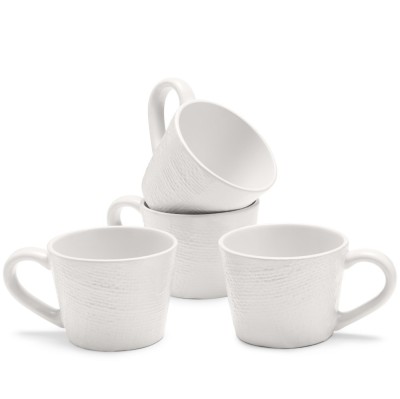 Set 4 Cani Navaris Linen Artisan, 350ml, 4 piese, alb, ceramica, NAV001WX8DR028C foto