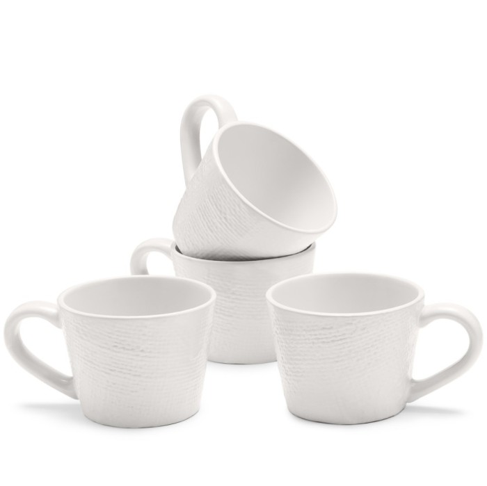Set 4 Cani Navaris Linen Artisan, 350ml, 4 piese, alb, ceramica, NAV001WX8DR028C