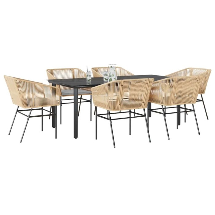 Gossi set de sufragerie de gradina de 7 piese sticla poliratan maro