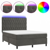 Cumpara ieftin Pat cu arcuri, saltea si LED, gri inchis, 140x190 cm, catifea