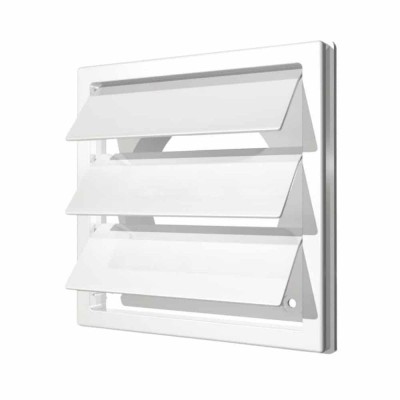 Grila ventilatie &amp;Oslash;100mm patrata cu lamele gravitationale, exterior 150x150, ASA plastic Alb foto