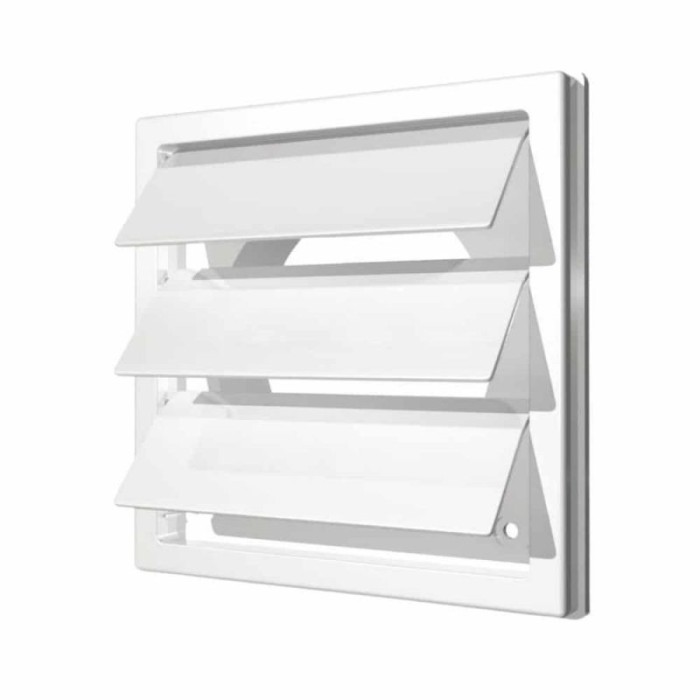 Grila ventilatie &Oslash;100mm patrata cu lamele gravitationale, exterior 150x150, ASA plastic Alb