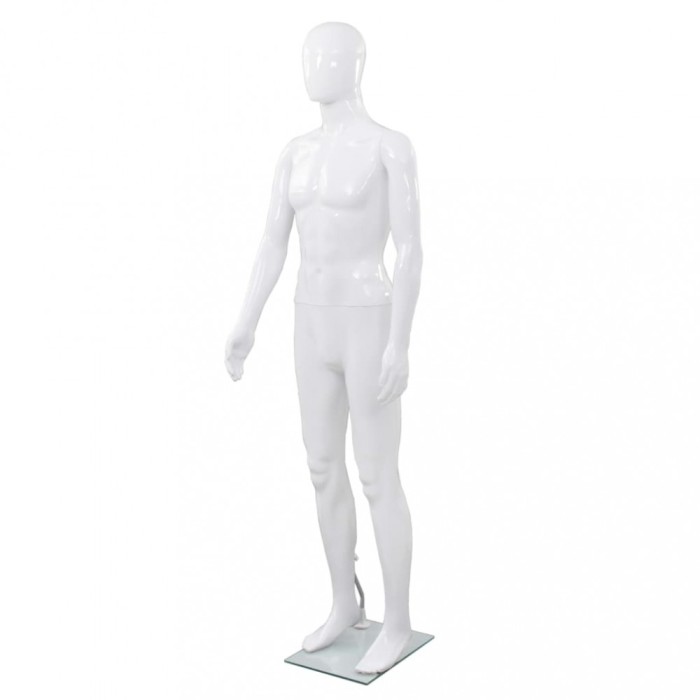 Corp manechin masculin, cu suport din sticlă, alb lucios 185 cm