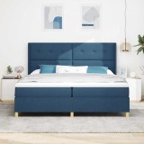 Cumpara ieftin Pat cu arcuri cu headboard albastru 200 x 200 cm tesatura
