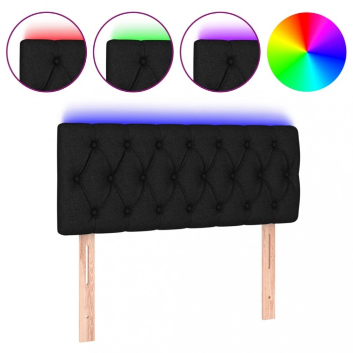Tablie de pat cu LED, negru, 100x7x78/88 cm, textil