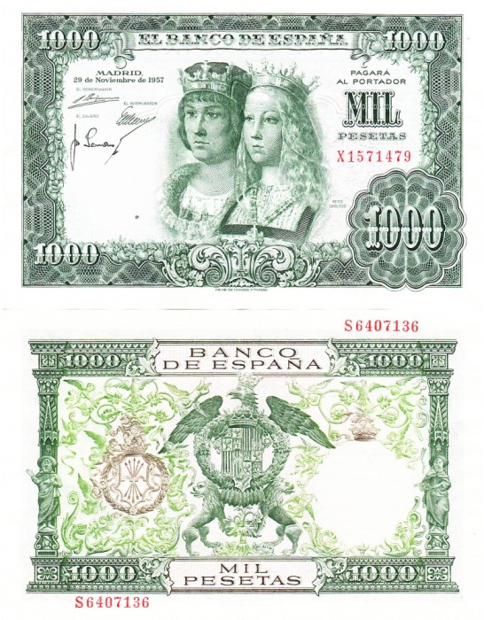 Spania 1 000 1000 Pesetas 1957 P-149 aUNC