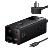 Baseus - Wall Charger PowerCombo Digital PowerStrip (PSLA020101) - 3xAC, 2xUSB, 2xType-C, 65W with Cable Type-C 100W - Black