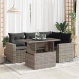 vidaXL Set canapea de grădină cu perne, 5 piese, gri, poliratan 3326311