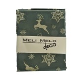 Fata de masa verde cu reni si fulgi aurii