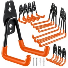 Set 12 carlige metalice perete pentru organizare garaj, suport scule, bicicleta, furtun, montaj inclus, negru portocaliu