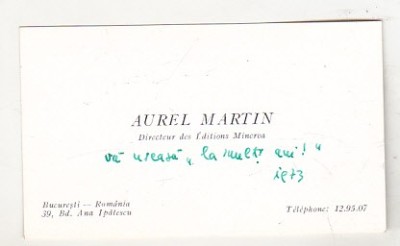 bnk div Carte de vizita cu felicitare olografa - Aurel Martin foto