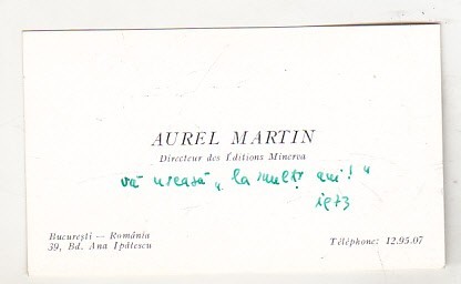 bnk div Carte de vizita cu felicitare olografa - Aurel Martin