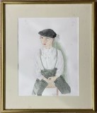 1992, Portret de băiat, acuarelă, 50x43, &icirc;nrămat profesionist, paspartu, sticlă, semnată Julia Wagner / gata de pus pe perete