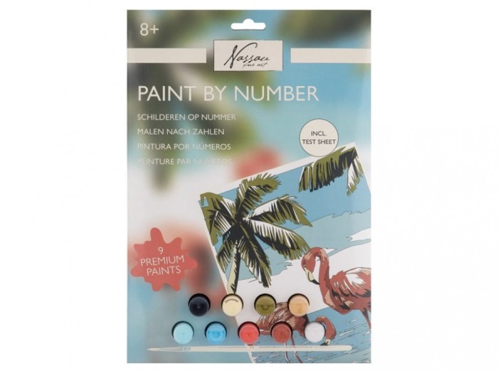 Set creativ, Pictura pe numere cu 9 culori acrilice incluse, model flamingo, Nassau