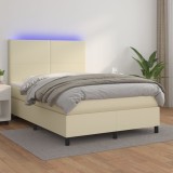 vidaXL Pat cu arcuri, cu saltea &amp; LED, crem, 140x190 cm, piele eco 3135821