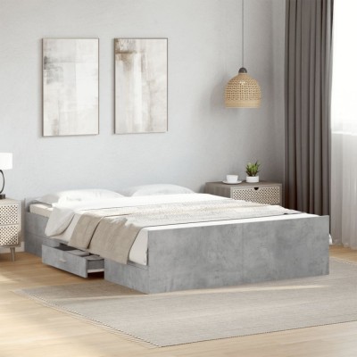 vidaXL Cadru de pat cu sertare, gri beton, 120x200 cm, lemn prelucrat 3280303 foto