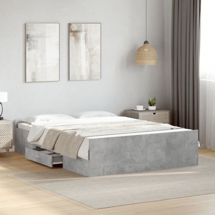 vidaXL Cadru de pat cu sertare, gri beton, 120x200 cm, lemn prelucrat 3280303