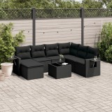 vidaXL Set mobilier de grădină cu perne, 8 piese, negru, poliratan