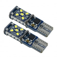 Set 2 x Becuri auto T10 15SMD 5W, 12/24V, canbus, 6000K, 1800lm