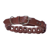 Zgarda maro deschis, impletita, din piele naturala, pentru caini 60X3 cm, Oem